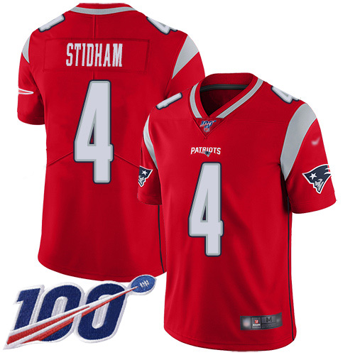 New England Patriots Limited Red Men #4 Jarrett Stidham NFL Jersey 100th Season Inverted->new england patriots->NFL Jersey